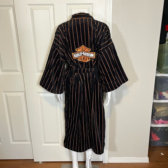 Vintage Harley-Davidson Mens Striped Belted Robe Biker Shield Embroidered Terry - Picture 1 of 7